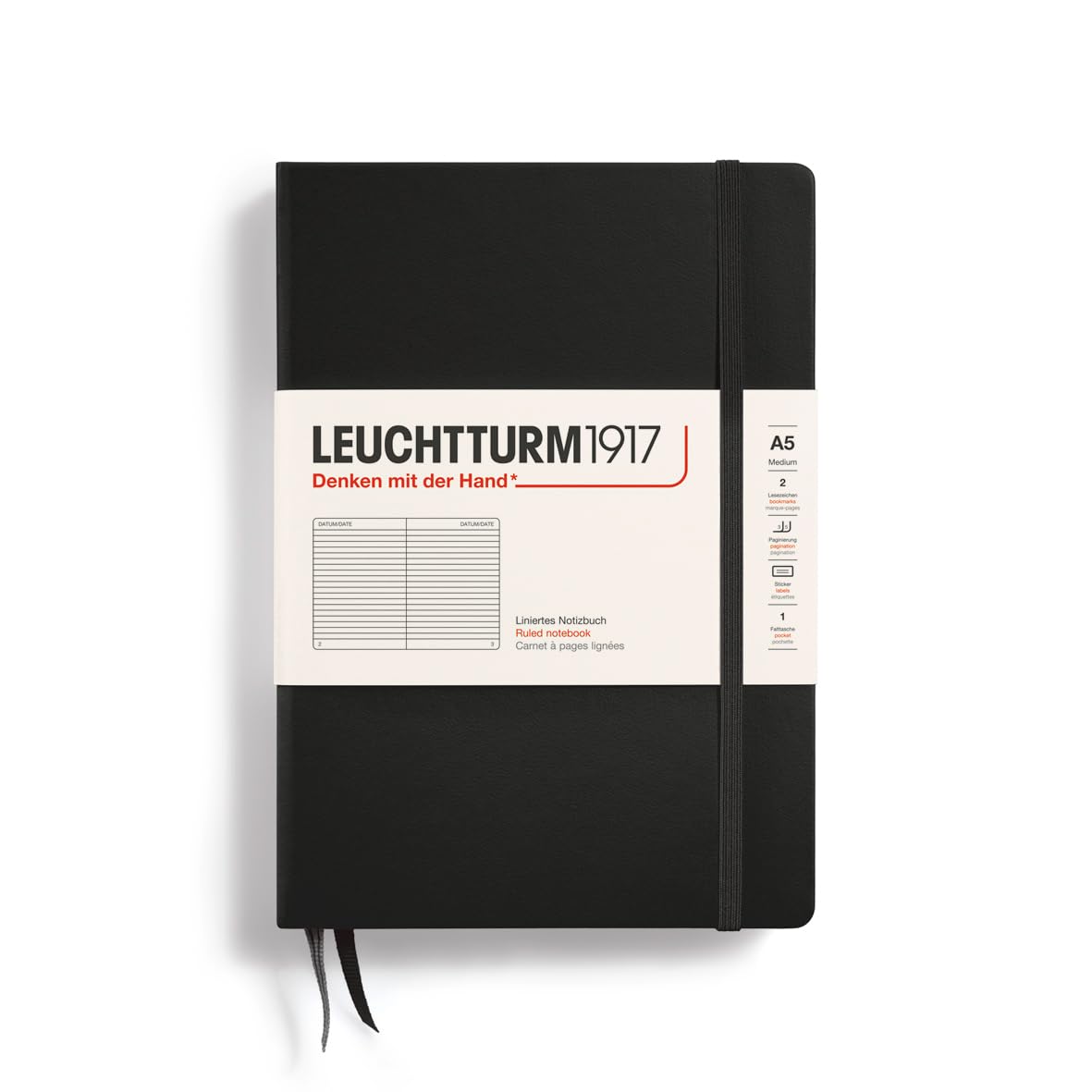 LEUCHTTURM 1917 Medium A 5 black ruled hardcover notebook