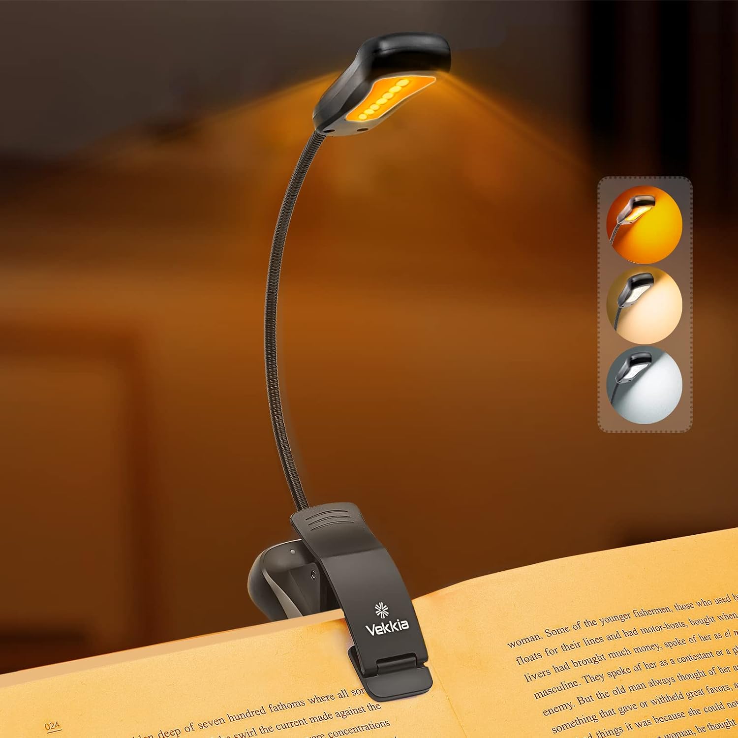 Vekkia Rechargeable Amber Book Light, Black
